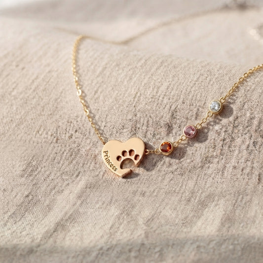 Personalized Name Paw Heart Necklace
