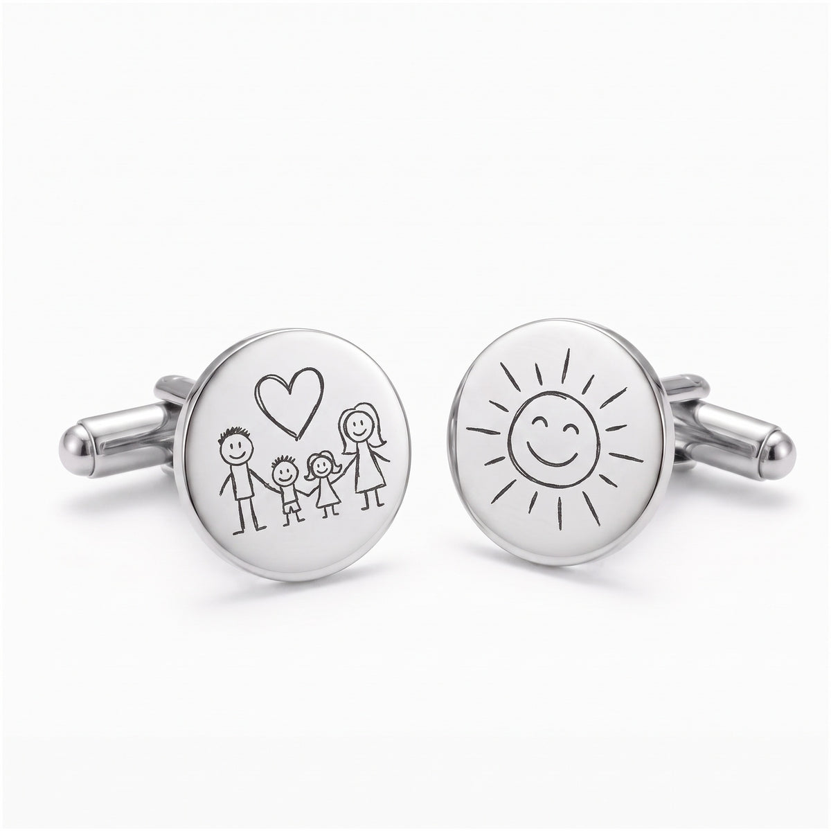Custom kids drawing cufflinks engraved with children's drawings