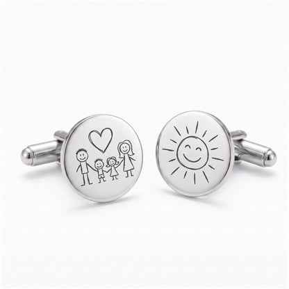 Custom kids drawing cufflinks engraved with children's drawings