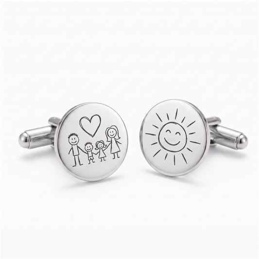 Custom kids drawing cufflinks engraved with children's drawings