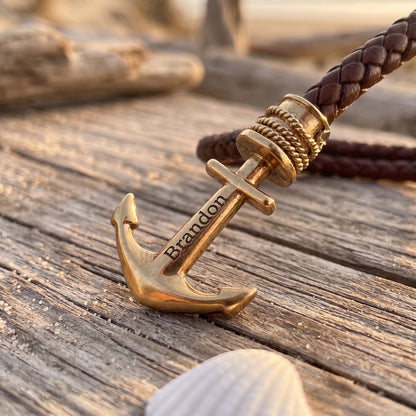 Custom Name Braided Leather Anchor Leather Bracelet for Men