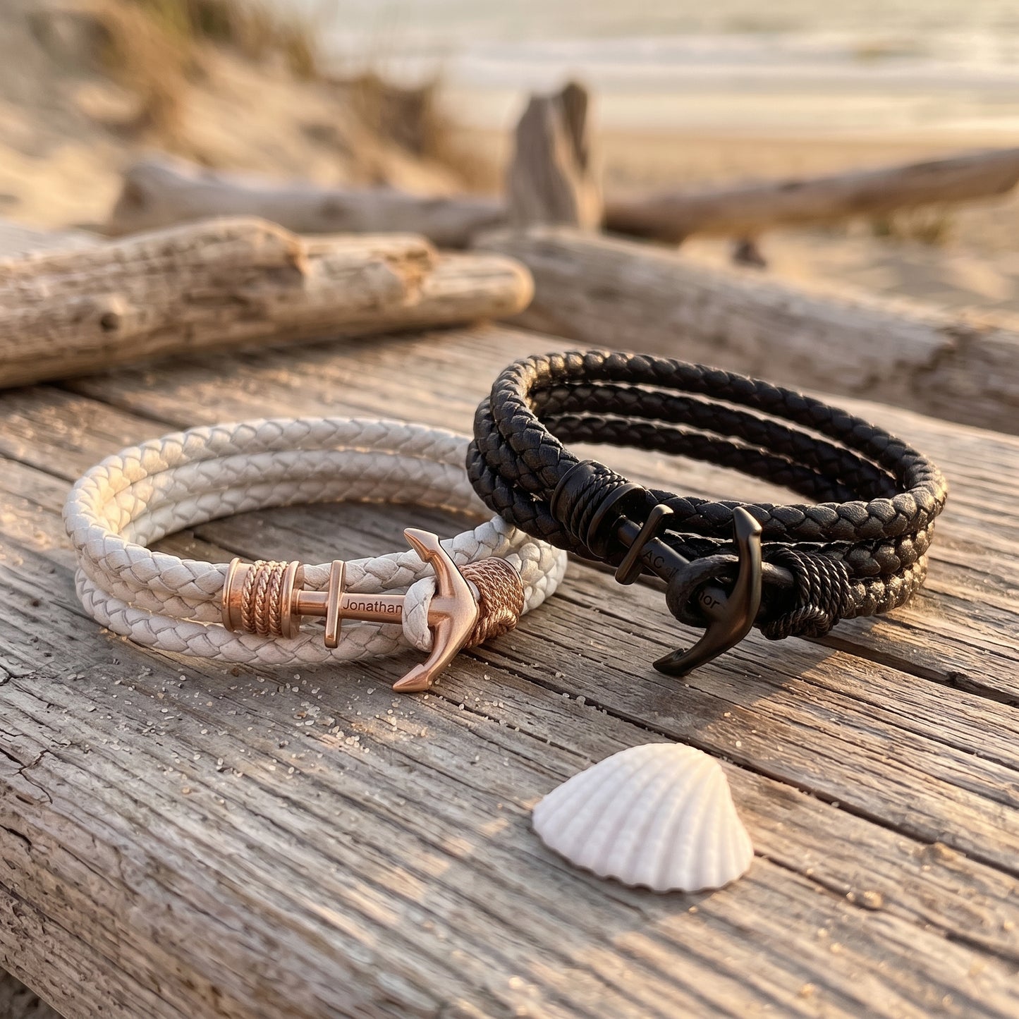 Custom Name Braided Leather Anchor Leather Bracelet for Men