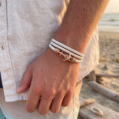 Custom Name Braided Leather Anchor Leather Bracelet for Men
