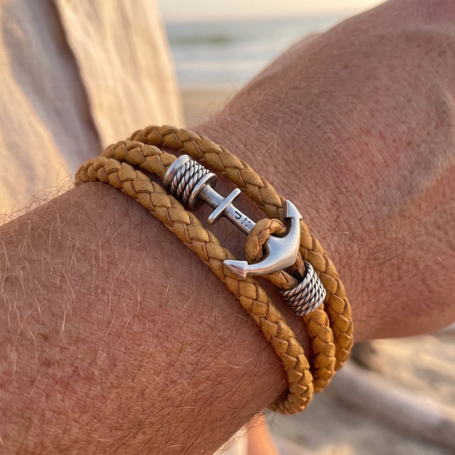 Custom Name Braided Leather Anchor Leather Bracelet for Men
