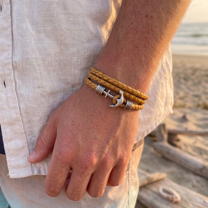 Custom Name Braided Leather Anchor Leather Bracelet for Men