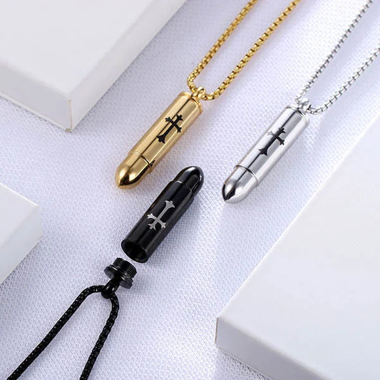 Cross Bullet Urn Necklace