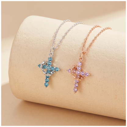 Collana croce con corona e pietra portafortuna personalizzata