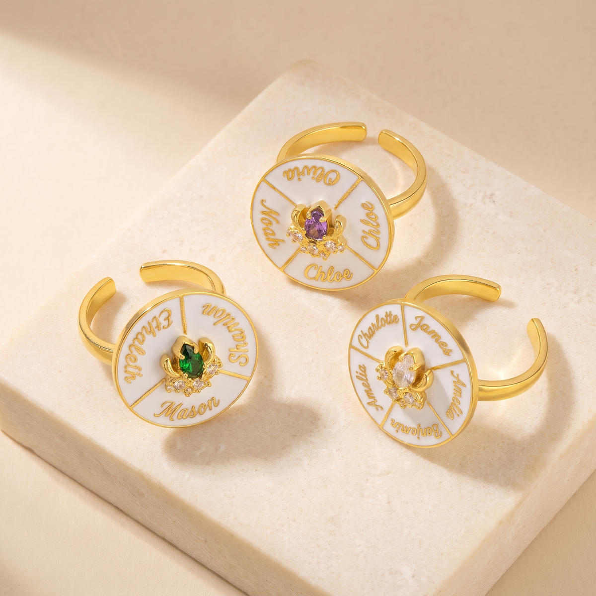Personalized Name Rotating Spinner Ring with Birthstone