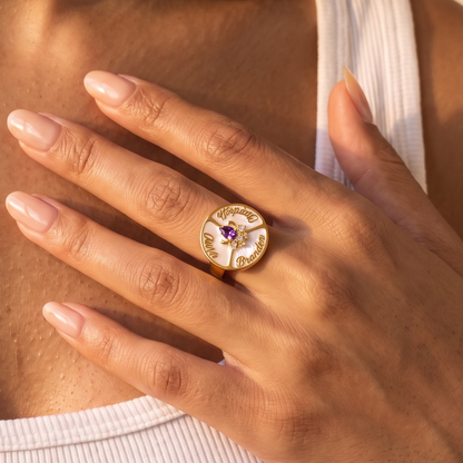 Personalized Name Rotating Spinner Ring with Birthstone