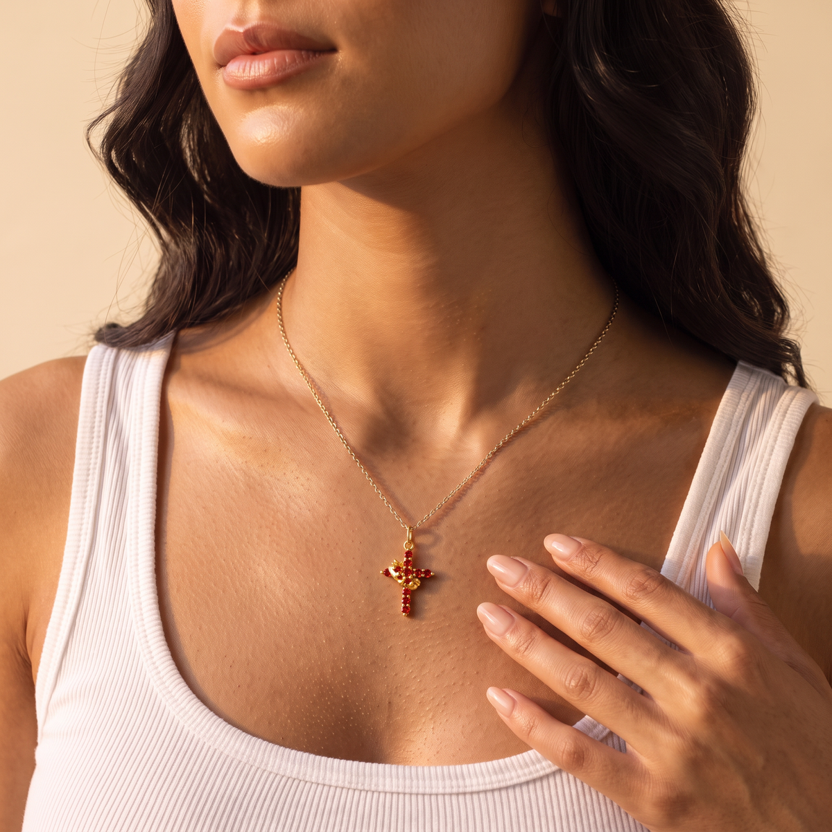 Collana croce con corona e pietra portafortuna personalizzata
