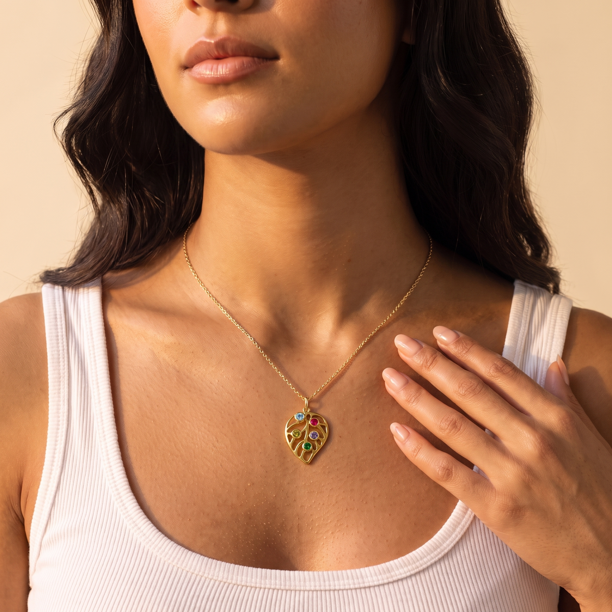 Personalized Leaf Birthstone Necklace