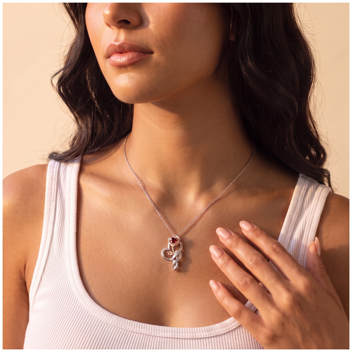 Custom Rose Heart Necklace with Names & Birthstone
