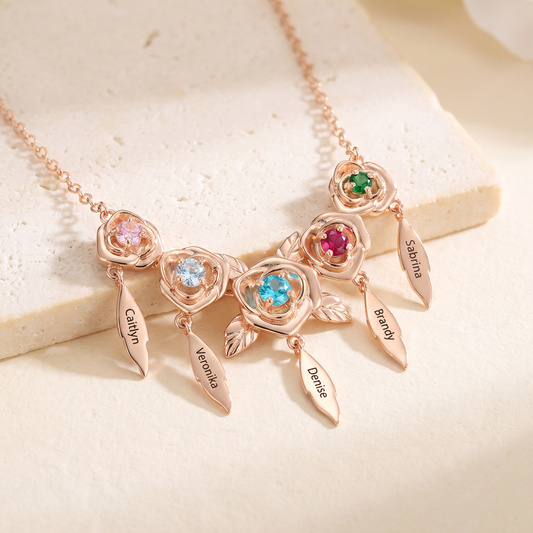 Personalized Rose Necklace with Birthstones