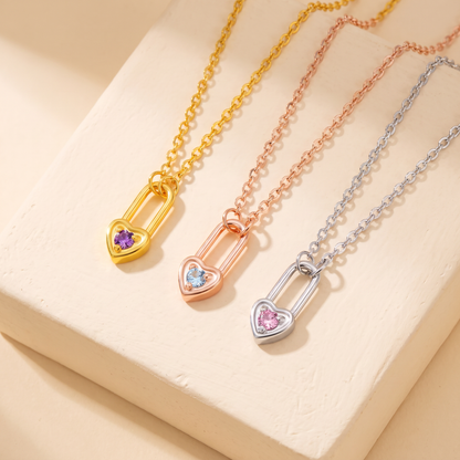 Tiny Heart Birthstone Lock Necklace
