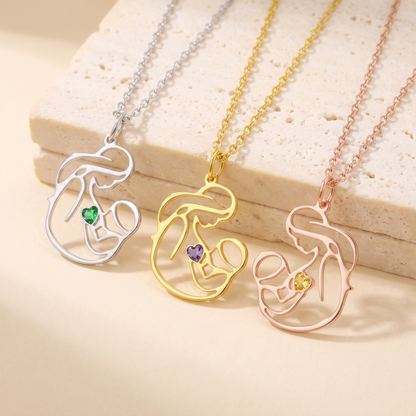 Motherhood Necklace with Custom Heart Shaped Birthstone