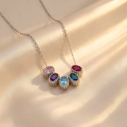 Personalized Oval Birthstones Family Necklace