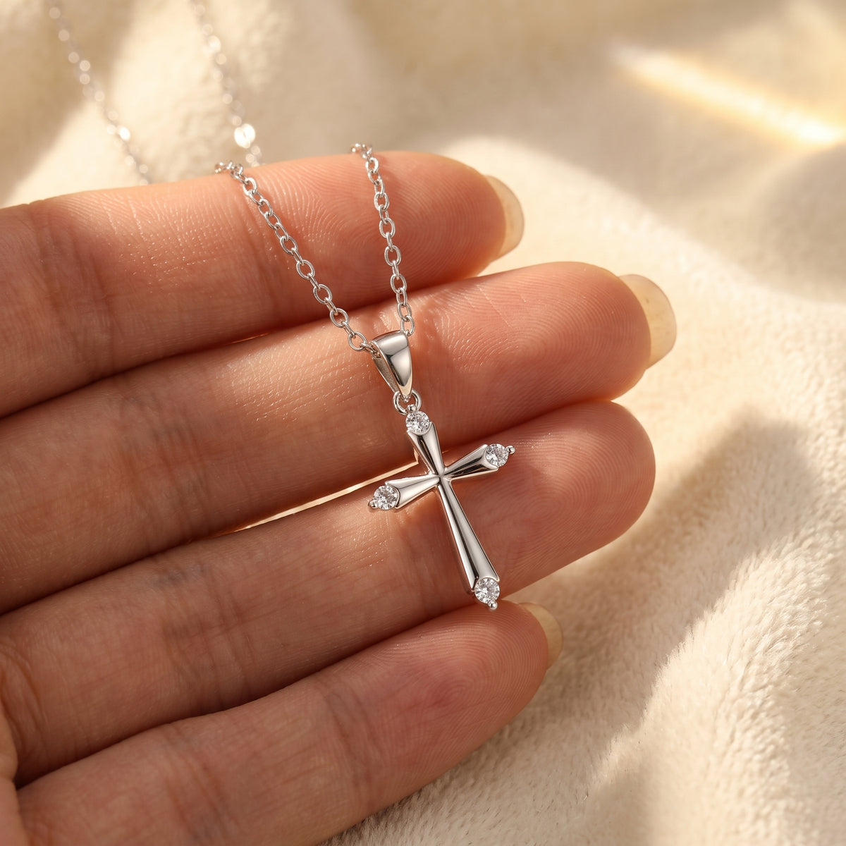 Personalized Dainty Birthstone Cross Necklace