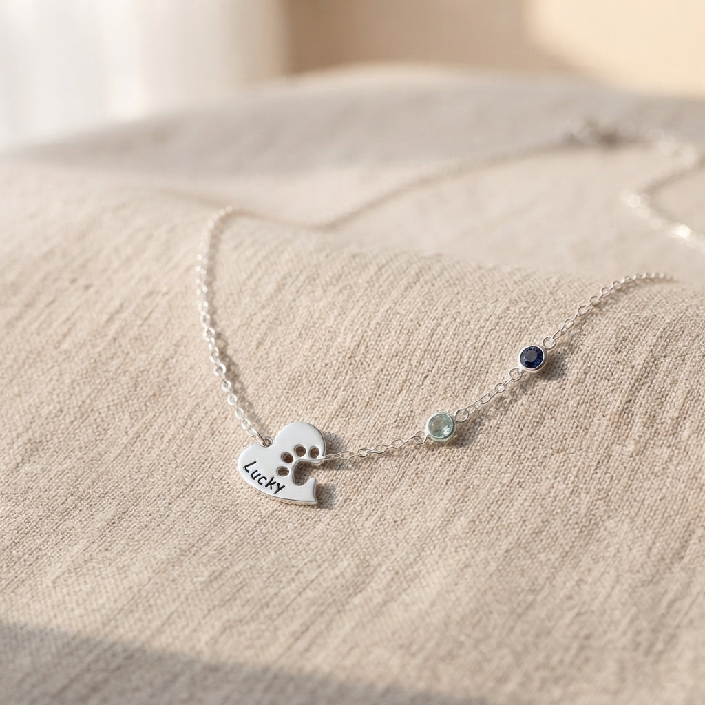 Personalized Name Paw Heart Necklace