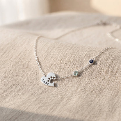 Personalized Name Paw Heart Necklace