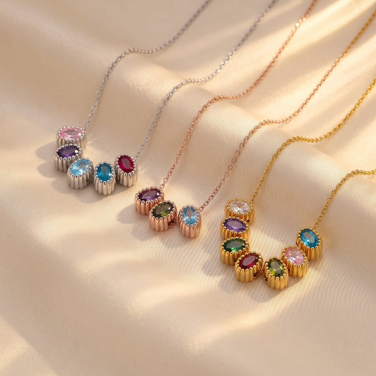Personalized Oval Birthstones Family Necklace