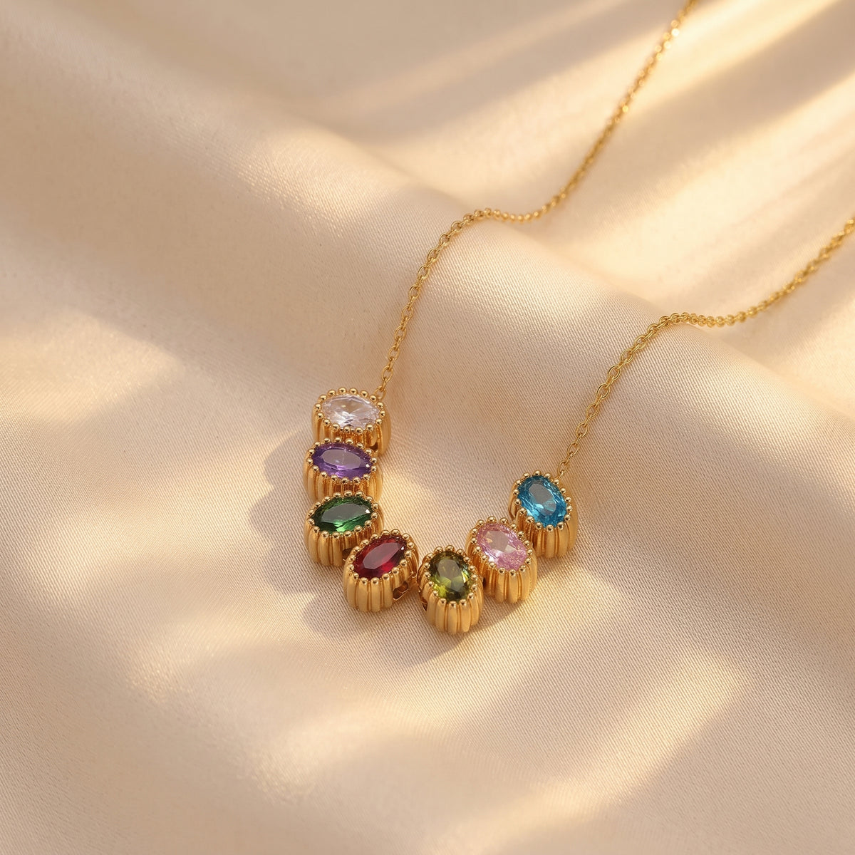 Personalized Oval Birthstones Family Necklace