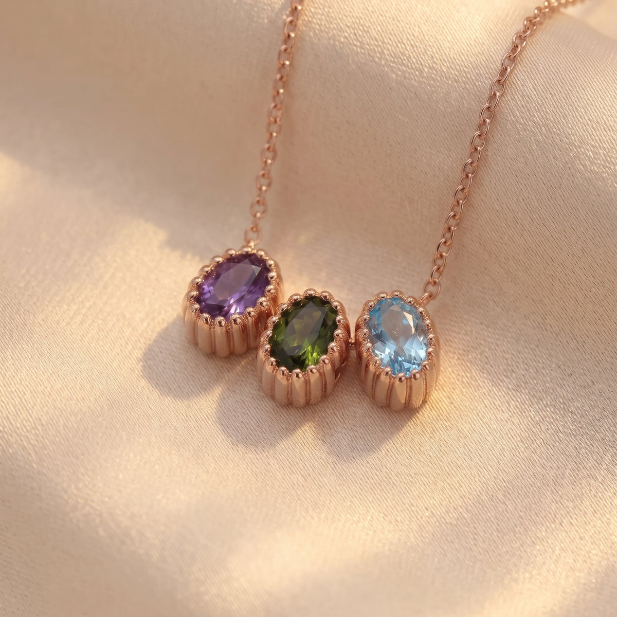 Personalized Oval Birthstones Family Necklace