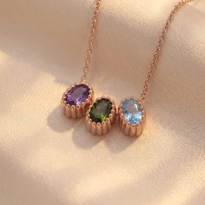 Personalized Oval Birthstones Family Necklace