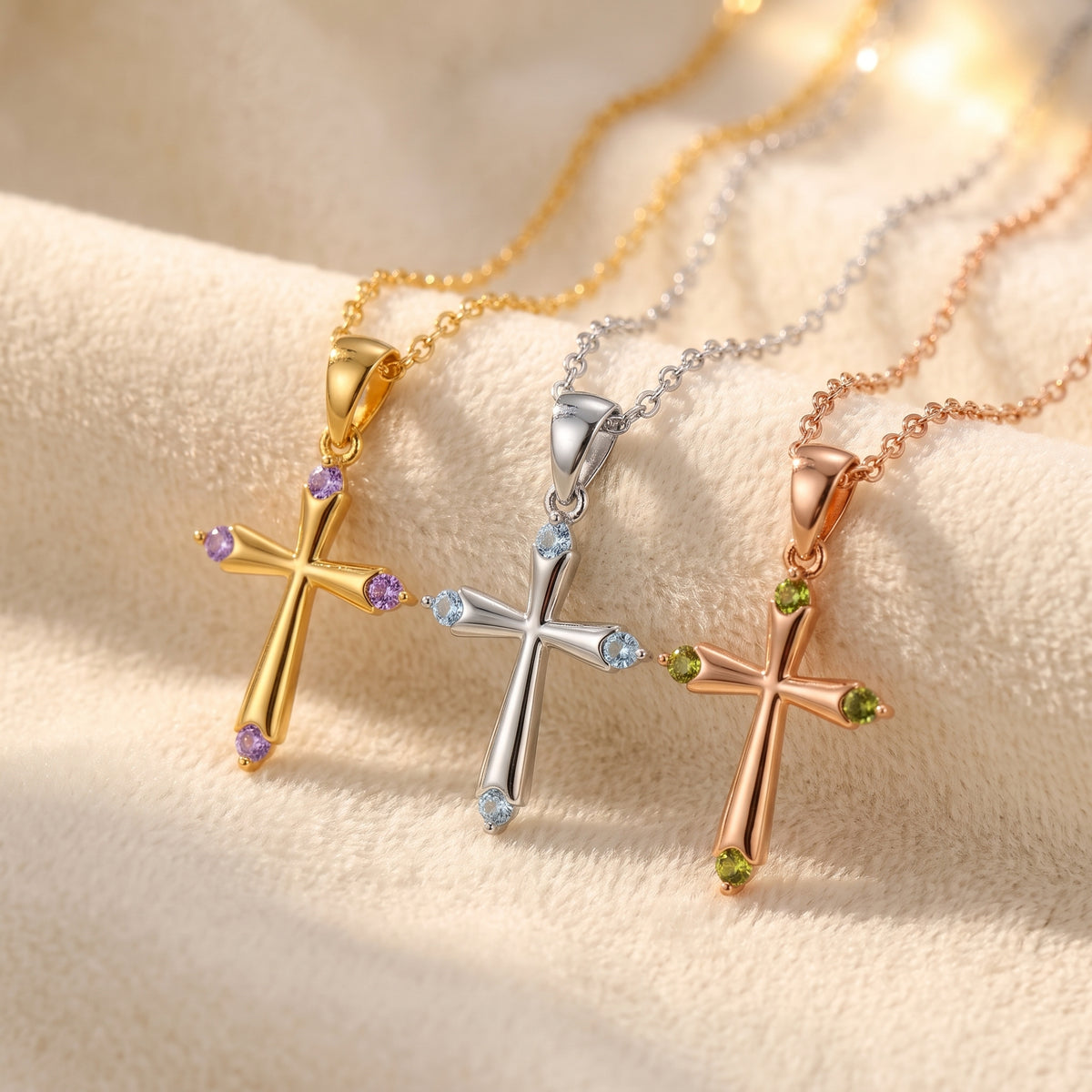 Personalized Dainty Birthstone Cross Necklace