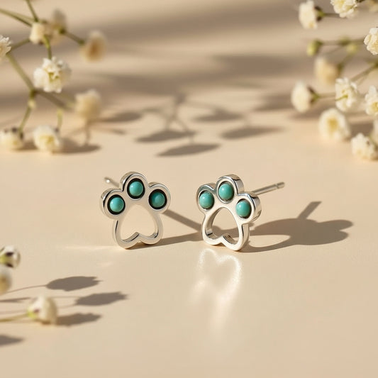 Turquoise Paw 925 Sterling Silver Stud Earrings