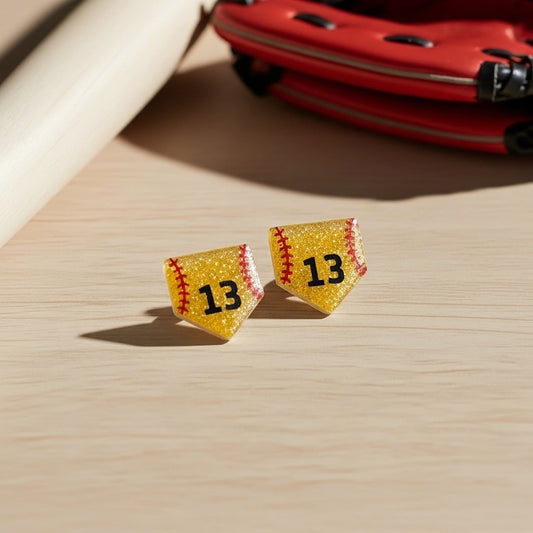 Number Baseball/Softball Glitter Stud Earrings