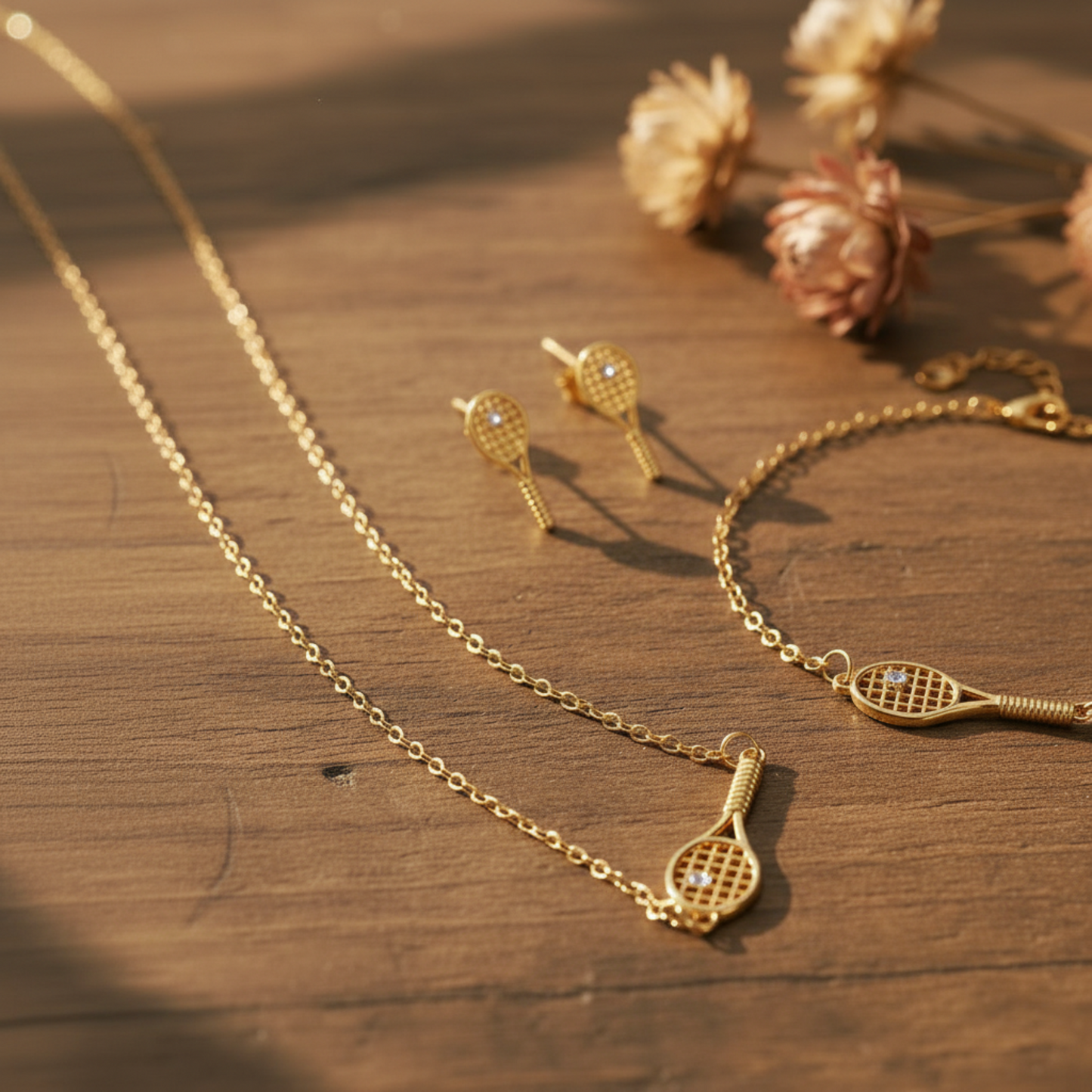 Personalized Tennis Racket Jewelry Set