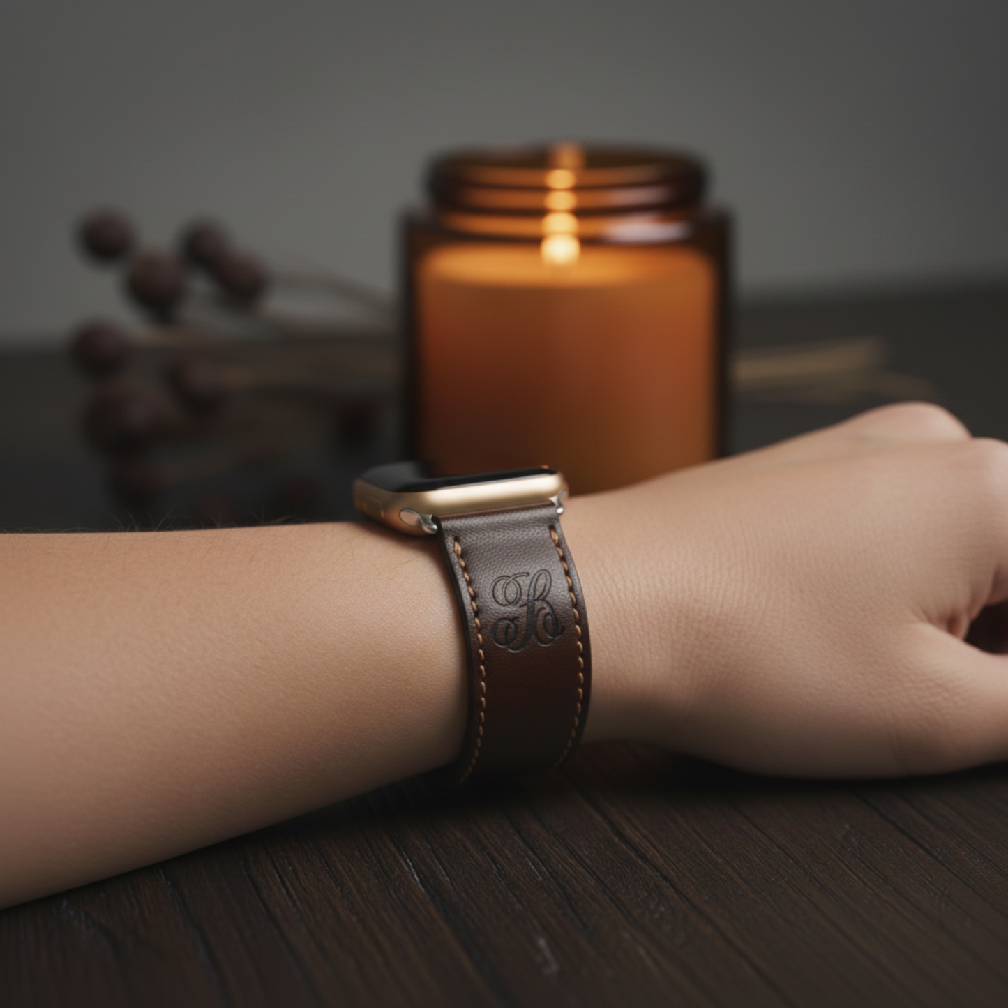 Custom Monogram Leather Band for Apple Watch