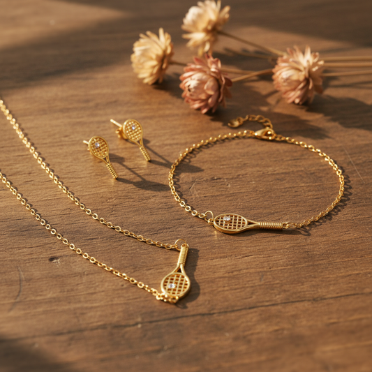Personalized Tennis Racket Jewelry Set