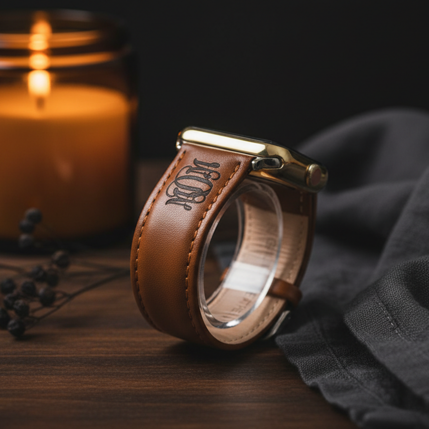 Custom Monogram Leather Band for Apple Watch