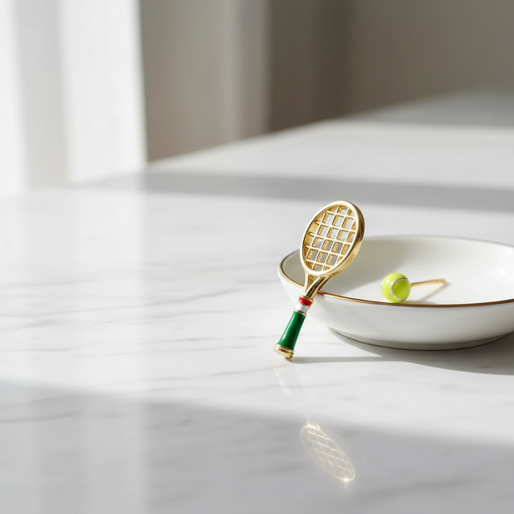 Golden Tennis Racket & Ball Stud Earring