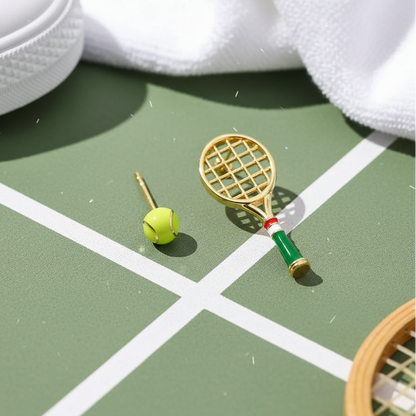 Golden Tennis Racket & Ball Stud Earring