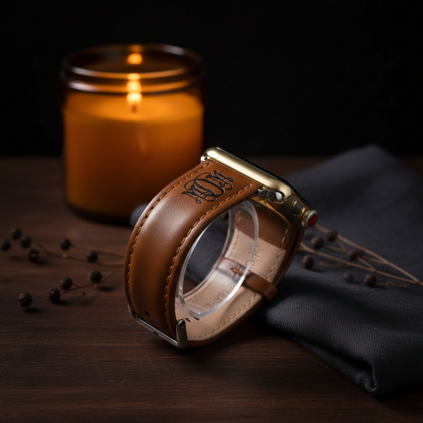 Custom Monogram Leather Band for Apple Watch