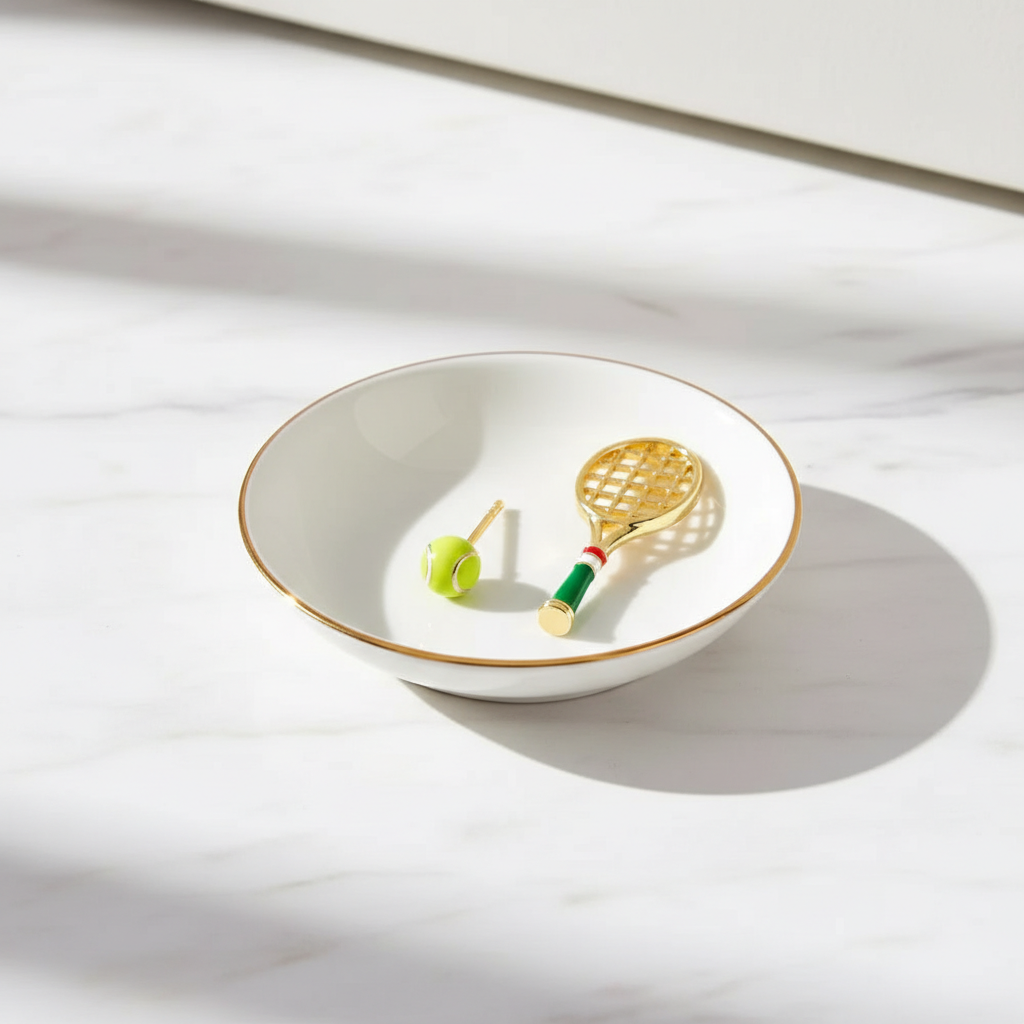 Golden Tennis Racket & Ball Stud Earring