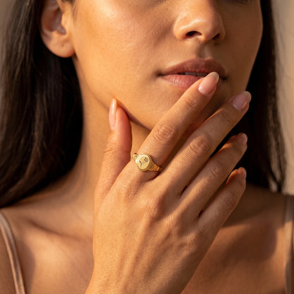 Personalized Vintage Birthflower Signet Ring