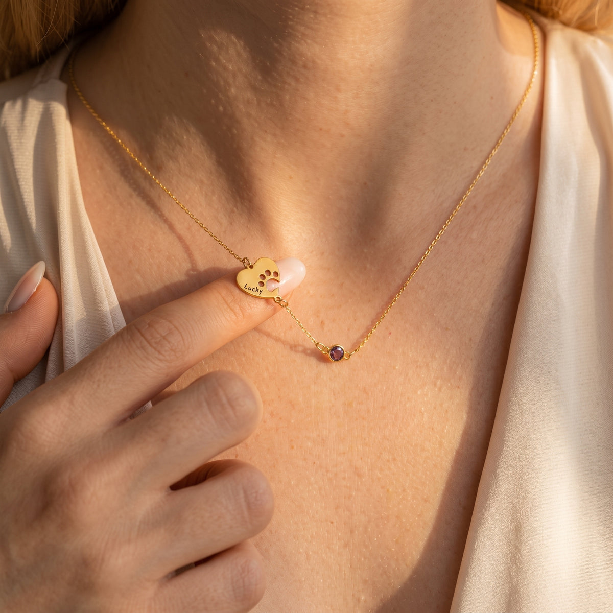Personalized Name Paw Heart Necklace