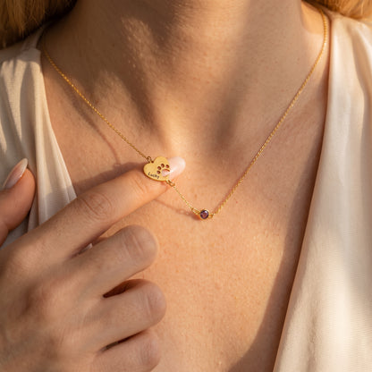 Personalized Name Paw Heart Necklace