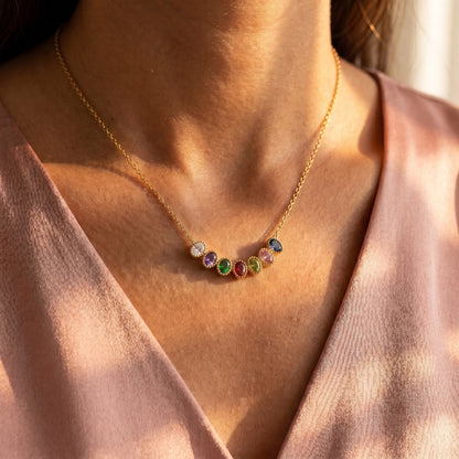 Personalized Oval Birthstones Family Necklace