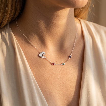 Personalized Name Paw Heart Necklace