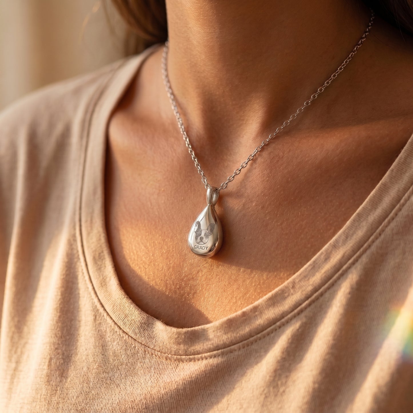 Gold Plated Custom Pet Portrait Cremation Urn Necklace