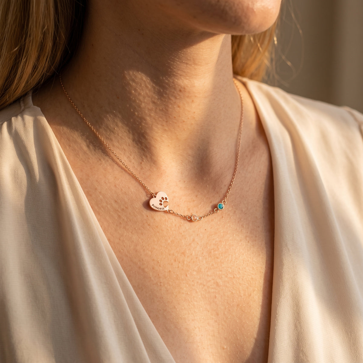 Personalized Name Paw Heart Necklace