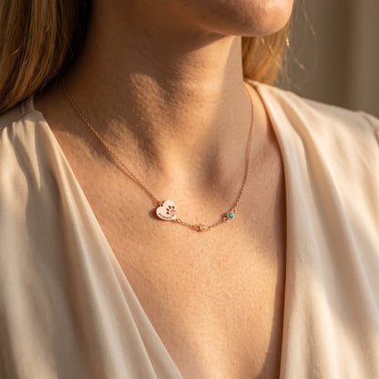 Personalized Name Paw Heart Necklace