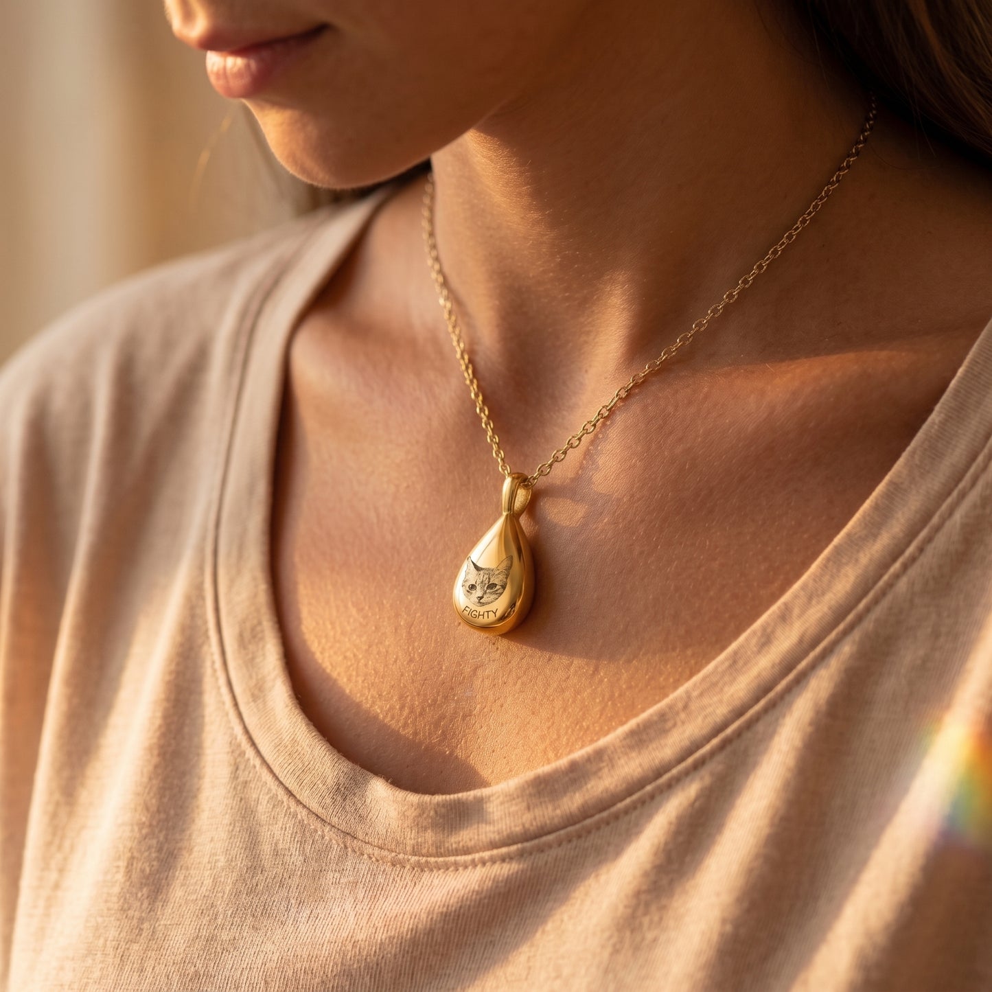 Gold Plated Custom Pet Portrait Cremation Urn Necklace