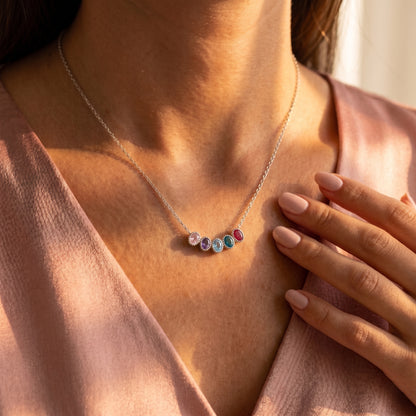 Personalized Oval Birthstones Family Necklace