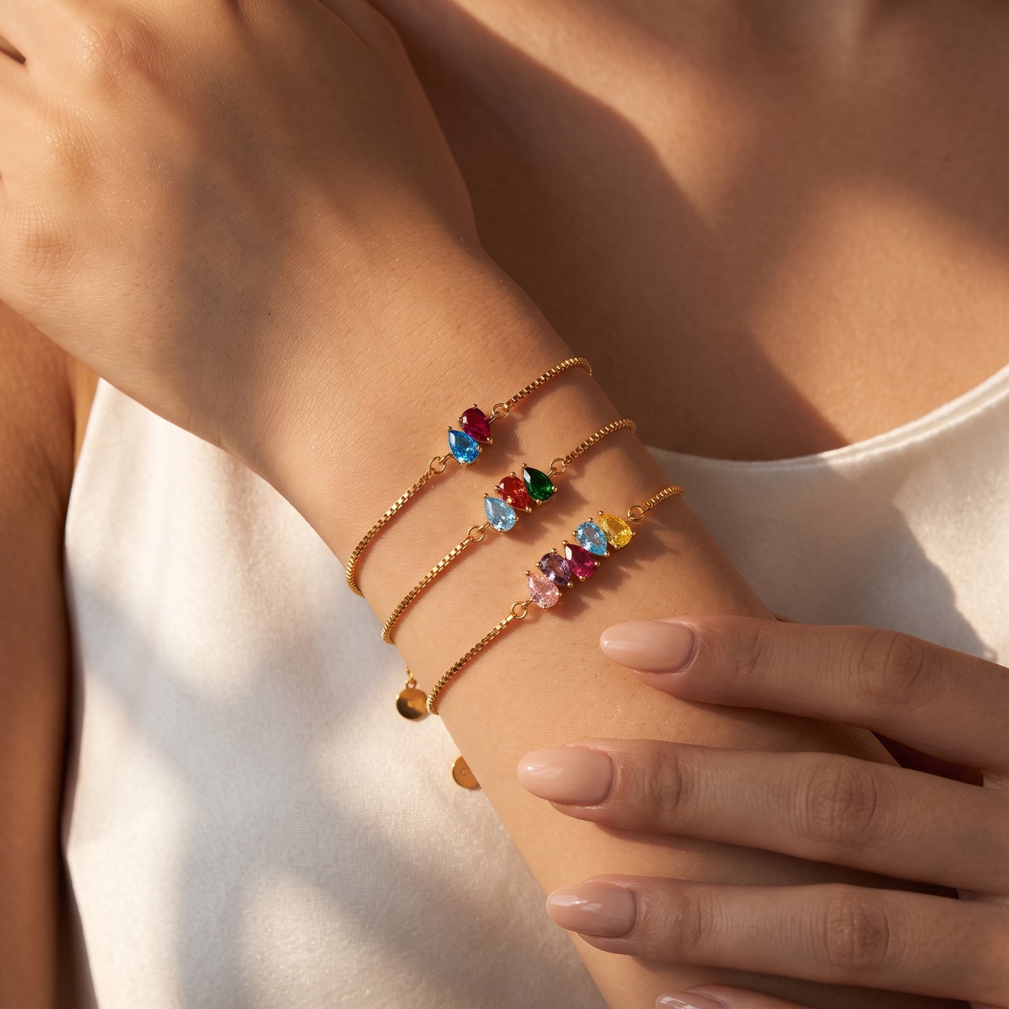 Custom Family Tearshaped Birthstones Bracelet