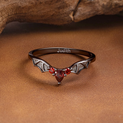 Gothic Bat Wings Ring With Name